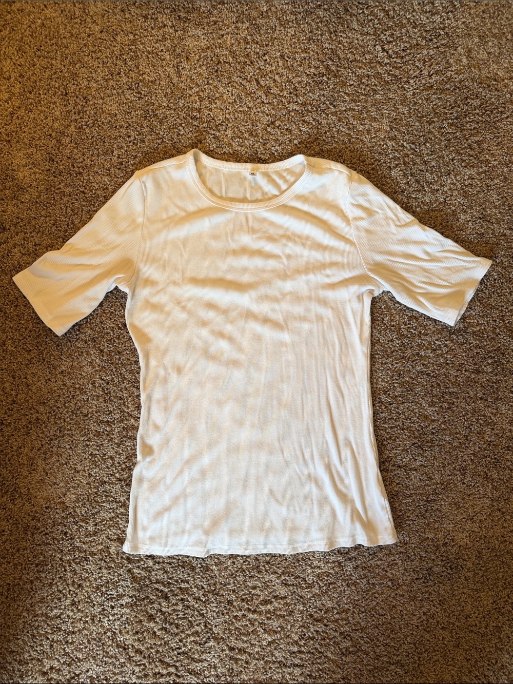Anrabess White Half Sleeve Ribbed Tshirt - XL